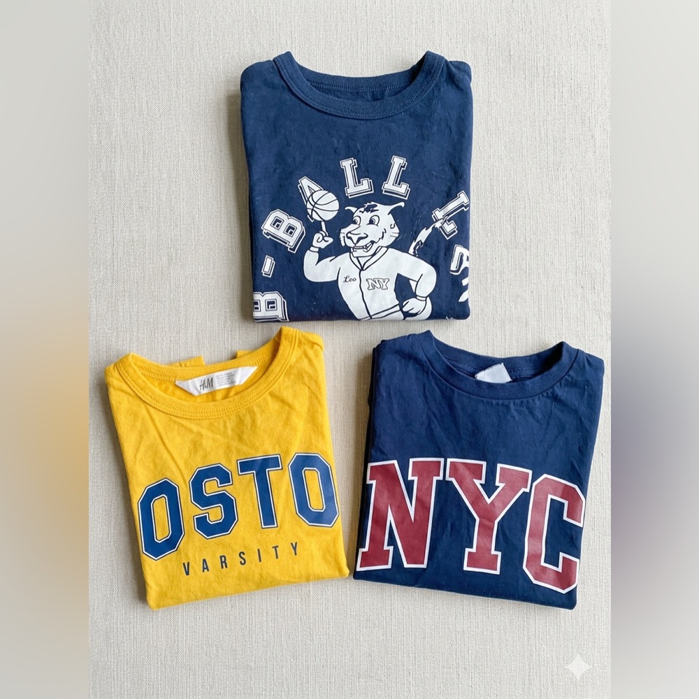 H&M Boys Varsity Graphic Tee Bundle - Set of 3 (NYC, Boston, Ball) EUC